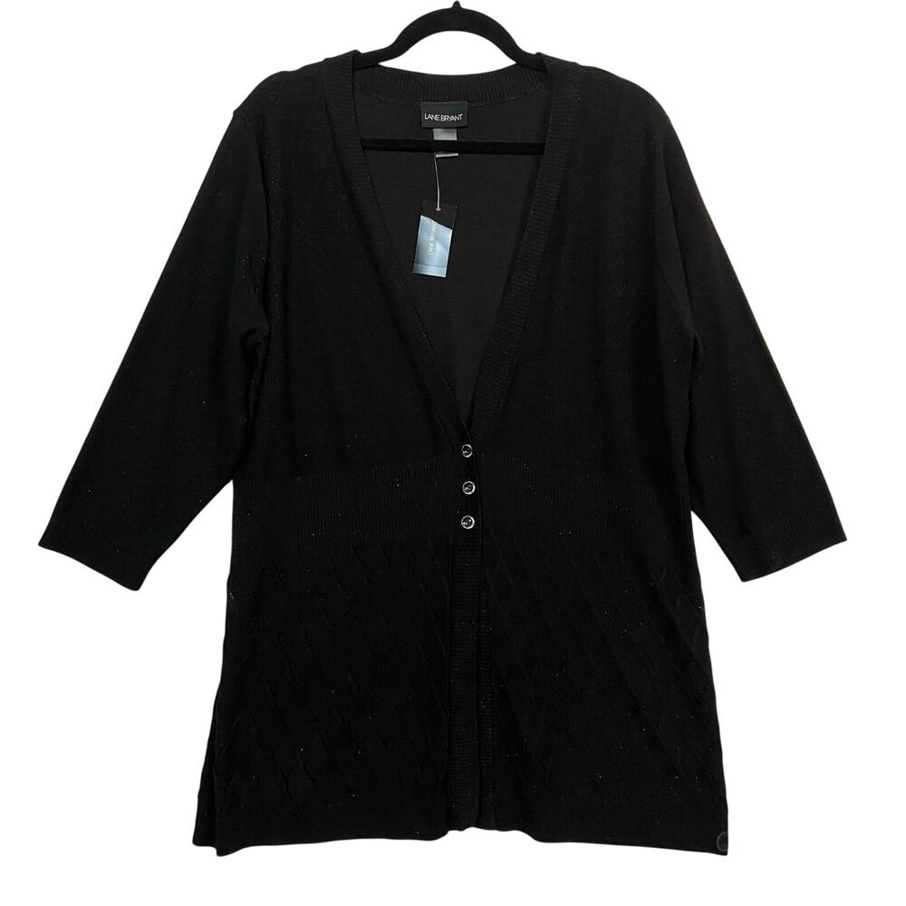 Lane Bryant Women's Black Metallic Button Front Cardigan Sweater 18/20 NEW